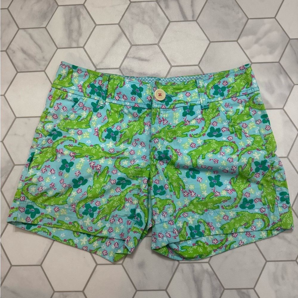 Lilly Pulitzer Alligator Print Shorts in Green and Blue